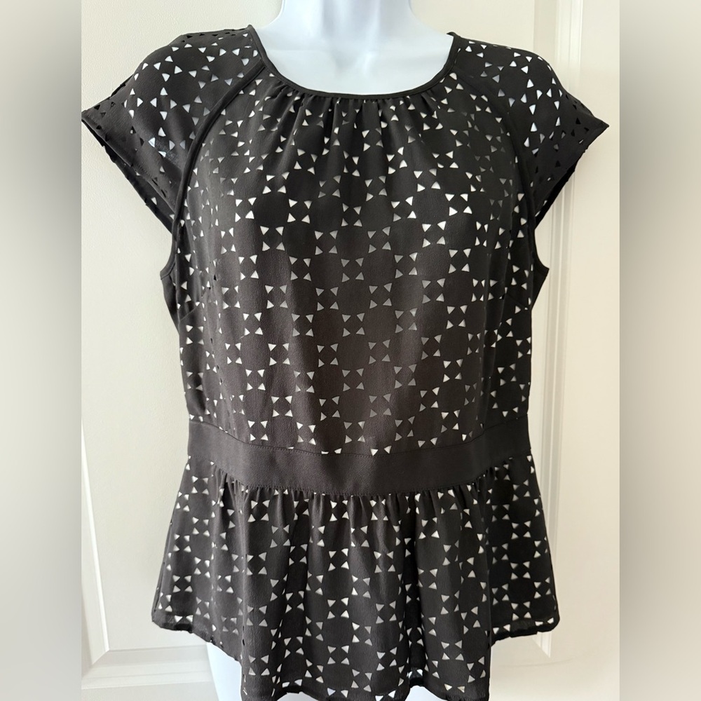 Ann Taylor Black Top with White Triangle Cutouts